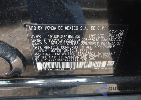 2023 Honda Hr-V 2Wd Sport from USA, damaged, VIN 3CZRZ1H56PM703798